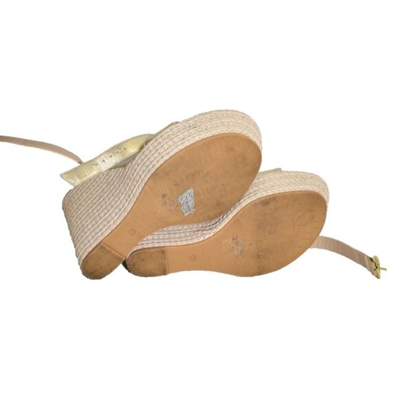 $550 Stuart Weitzman Alex Platform 5.5" Wedge WOVEN RAFFIA GOLD LEATHER 8 (DB12) - Picture 5 of 6